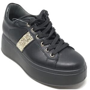 IGI & Co Women's Black Leather Sneakers Silver Sparkle Stripe Women's Size 37